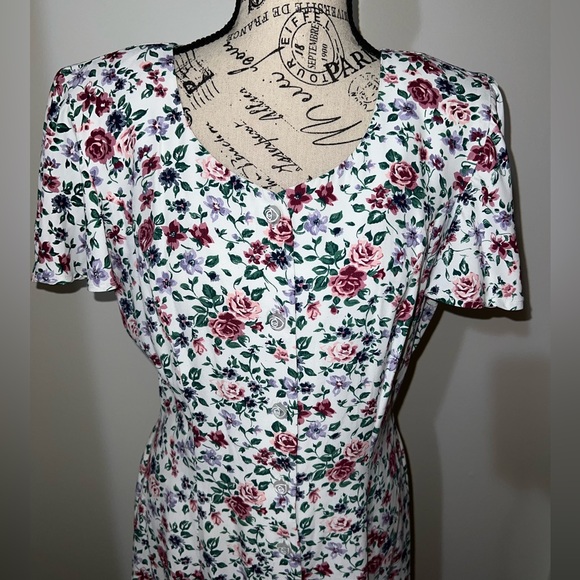 Vintage 90s All That Jazz Floral Lace-Up Back Dress/Cottagecore/Size M - Picture 2 of 14